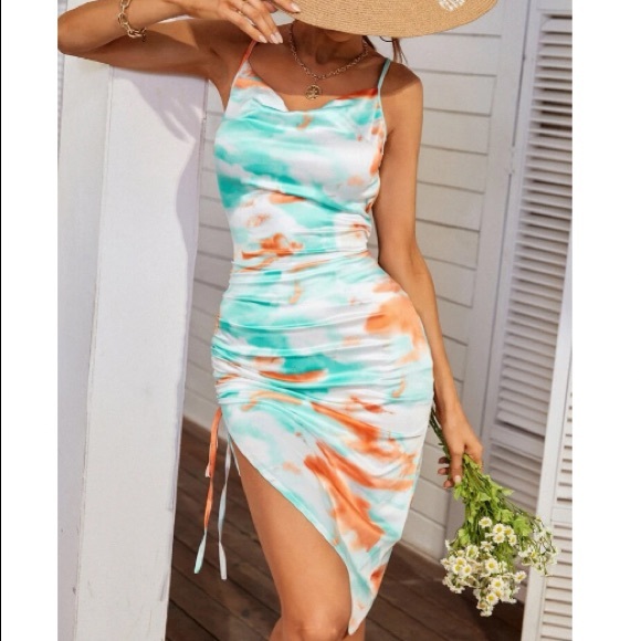 Boho brush print slit thing cami  dress - Picture 2 of 9